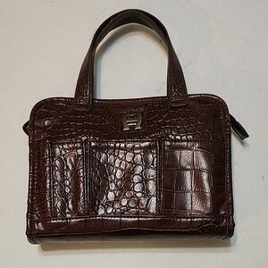 Vintage Etienne Aigner Brown Faux Lether Croc Embossed Mini Handbag EUC